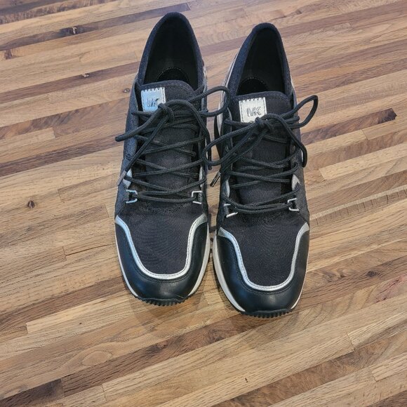 Michael Kors Liv Trainer Wedge Sneakers Black Gunmetal - Picture 4 of 16